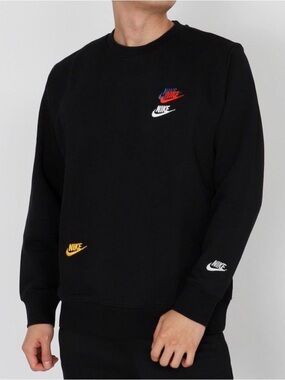 Nike multi logo Black Crewneck Sweatshirt with Multicolor Logo Accents